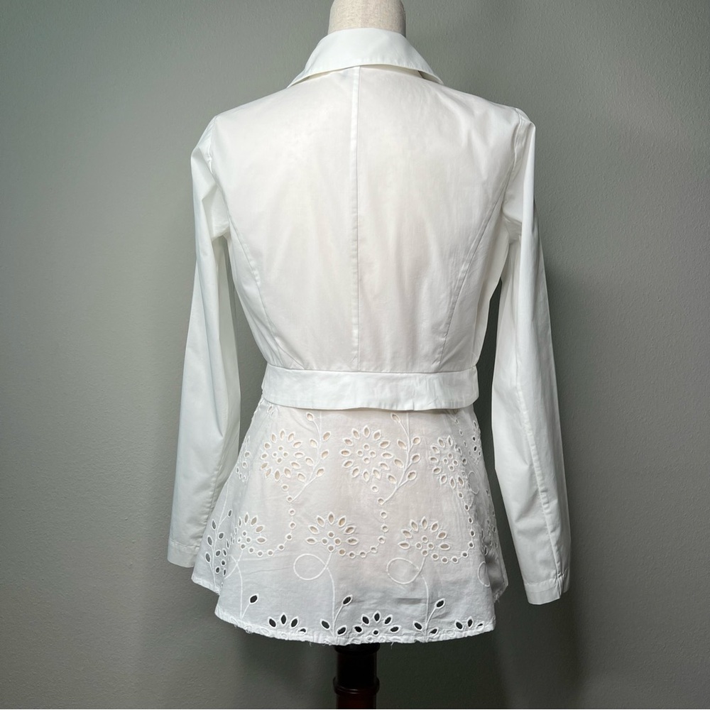 Donna Karan White Eyelet Peplum Blouse - Picture 3 of 8